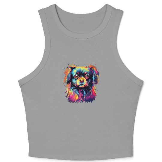 Watercolor Colorful Tibetan Spaniel Crop Tank Top