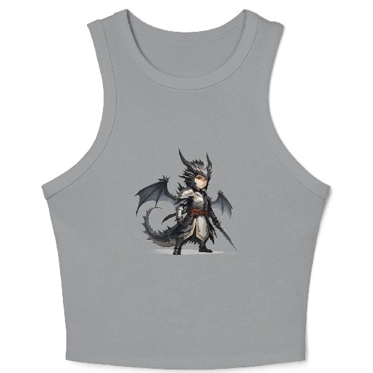 Chibi dragonwarrior Pose in Full armor Crop Tank Top