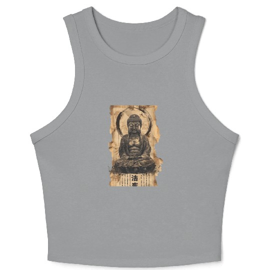 Vintage Papyrus Scroll Japanese Silhouette Buddha Crop Tank Top