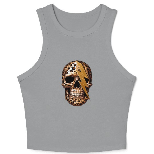 skull with leopard animal print Crop Tank Top