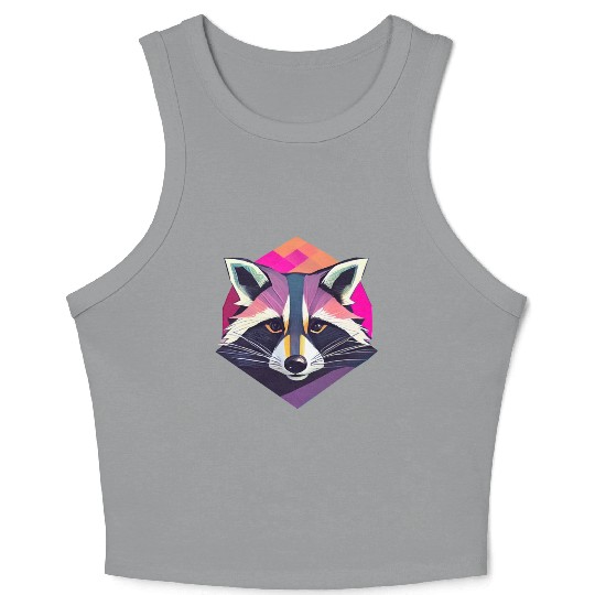 Modern Raccoon Wall Art in Vibrant Colors Crop Tank Top