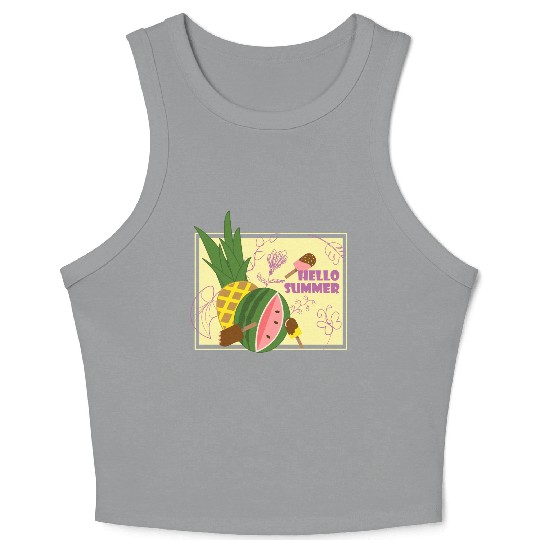 Hello summer fruit ice cream flowers & butterfly Crop Tank Top