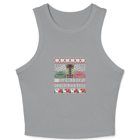 Drag Racing Christmas Tree Race Car Ugly Sweater Crop Tank Top