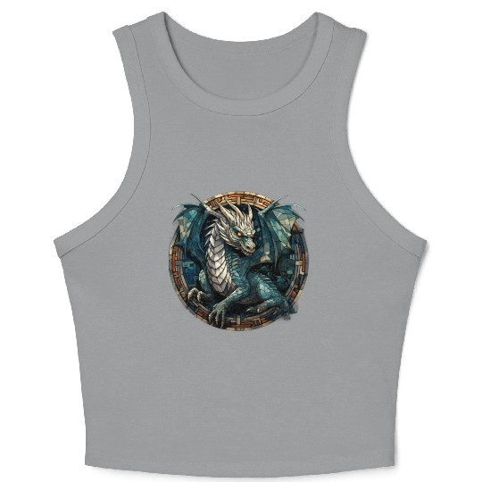 Cerulean Coil: The Stained Glass Dragon Crop Tank Top