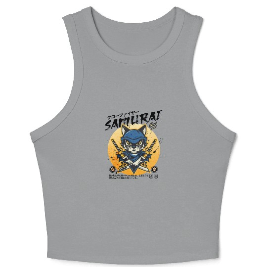 Samurai Cat, Ninja Cat, Cat Assassin, Warrior Cat Crop Tank Top