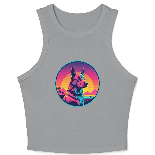 Synthwave German Shepherd 1 Crop Tank Top