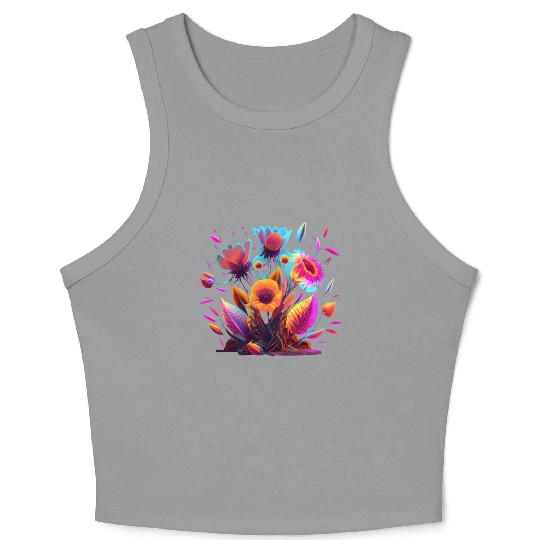 Cyberpunk Neon Glow FlowersDesign Crop Tank Top