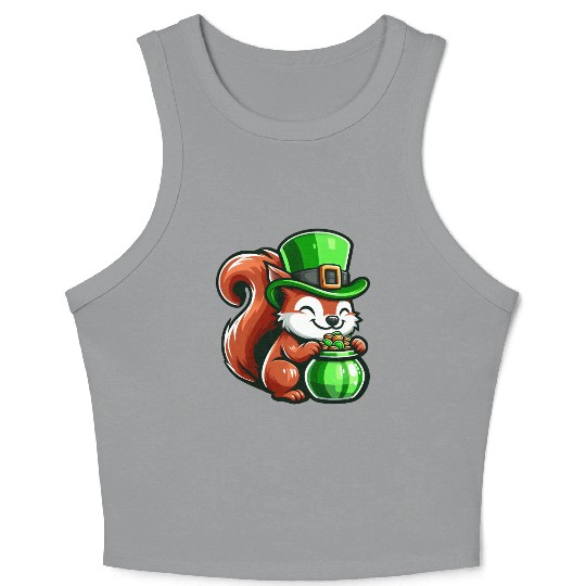St. Patrick's Day Cute Squirrel Comic Design Crop Tank Top