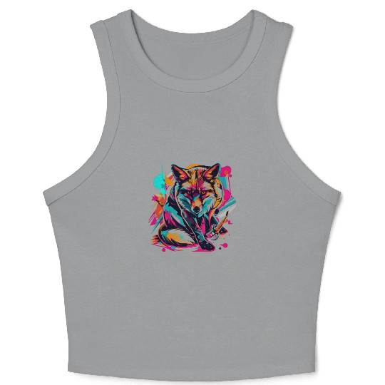 Retro Vibe Fox: Neon Pop Art Majesty Crop Tank Top