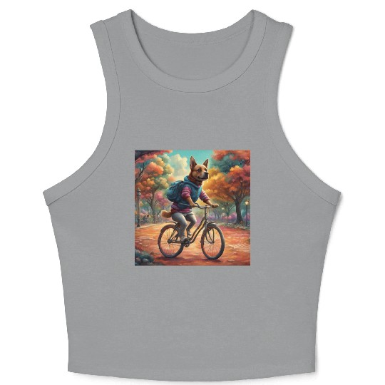 Dog drive bicycle in forest Crop Tank Top