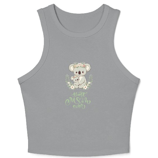 Best Mom Ever Koala Embrace Floral Wreath Crop Tank Top