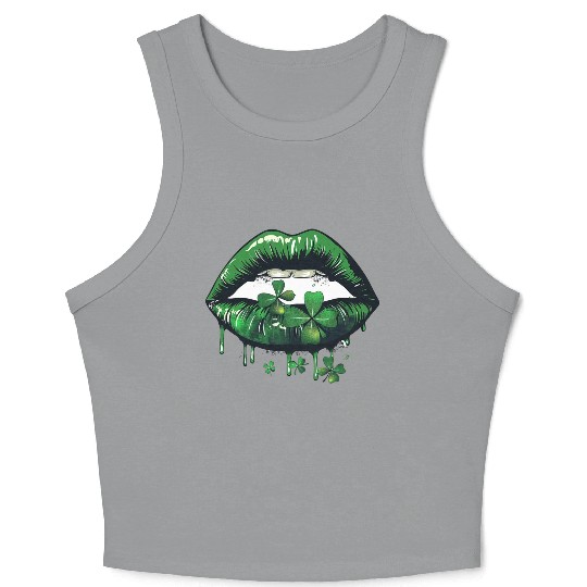 St Patrick Irish Green Lips Crop Tank Top