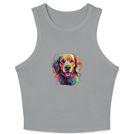 Watercolor Colorful Golden Retriever Crop Tank Top
