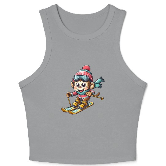 Monkey Chimpanzee Skier Winter Vacation Design Crop Tank Top