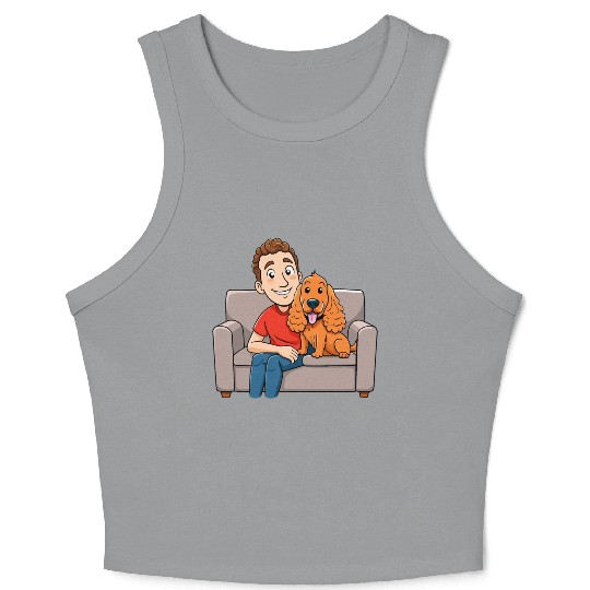 Loving Cocker Spaniel Cuddling on Couch Cartoon Ar Crop Tank Top