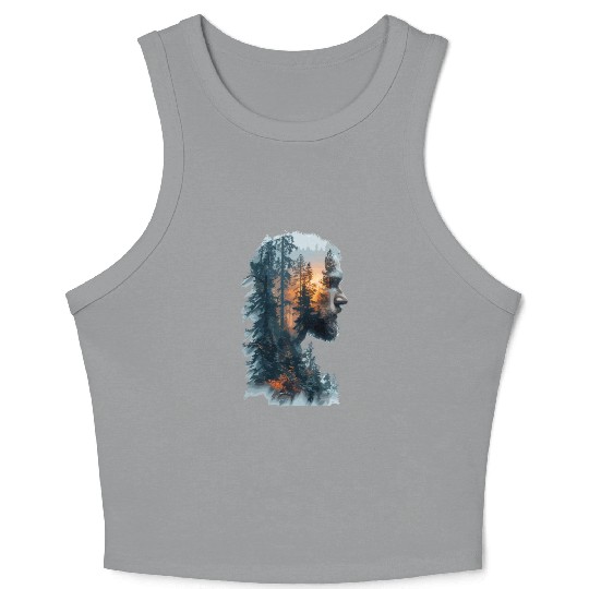 Nature Silhouette Forest Man Fire Crop Tank Top