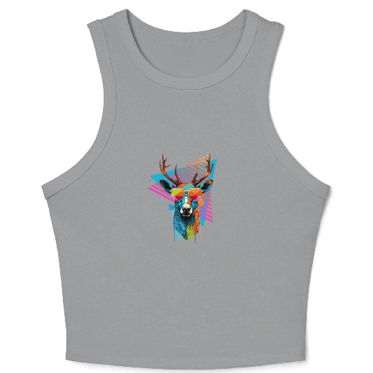 Deer with sunglasses 80s 90s Crop Tank Top