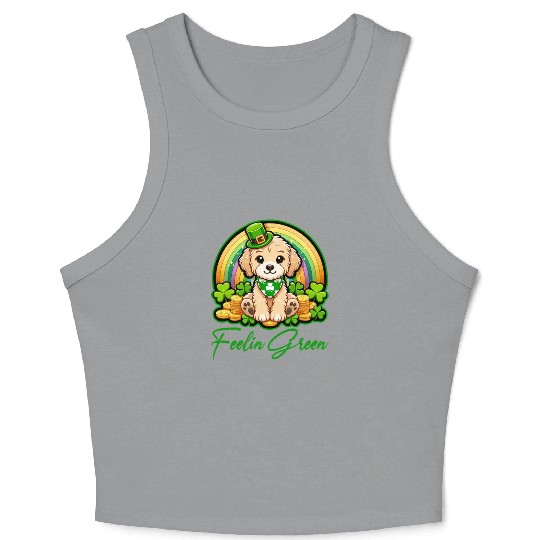 Feelin Green Puppy Rainbow Funny St Patrick's Day Crop Tank Top