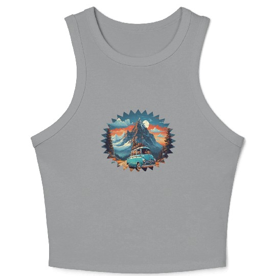 Classic car with wonderful mountains background Crop Tank Top