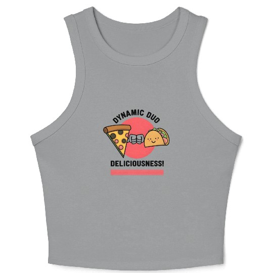 Pizza Taco Fist Bump: Dynamic Duo of Deliciousness Crop Tank Top