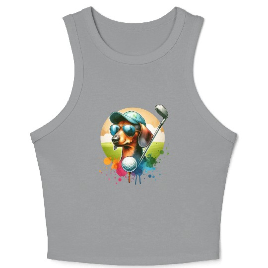 Dachshund Golfer Golfing Wiener Dog Owner Design Crop Tank Top