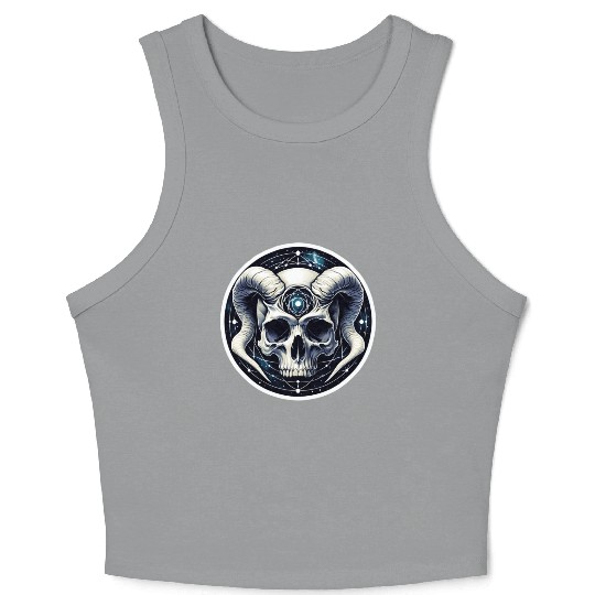 Cosmic Nirvana Serenity: Horned Skull Crop Tank Top