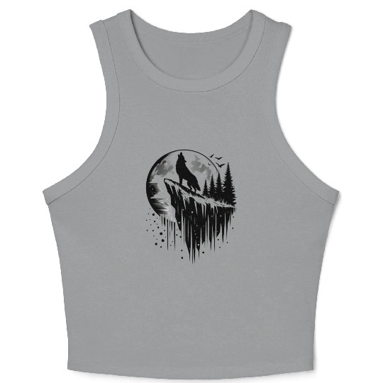 Howling wolf silhouette Crop Tank Top
