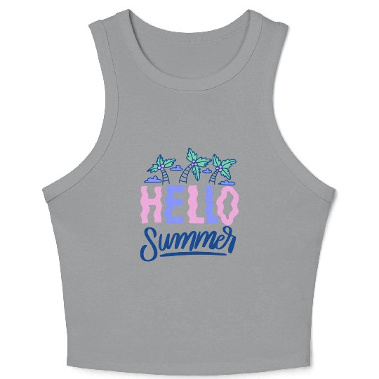 Hello Summer Palm Trees Crop Tank Top
