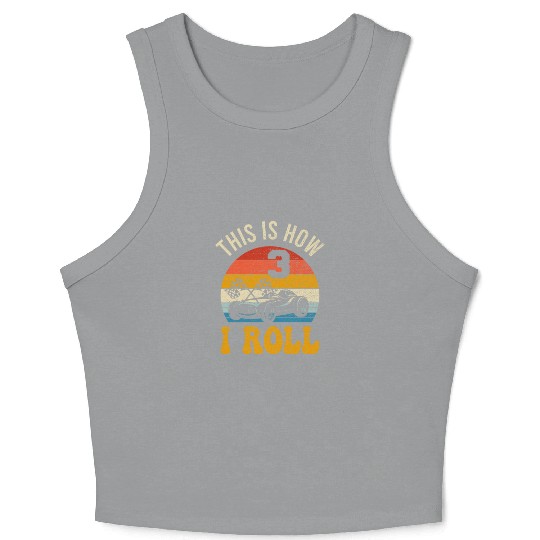 Kids 3 Year Old Birthday Boy Race Car 3rd Birthday Crop Tank Top