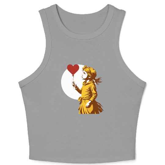 Girl with heart Balloon: Close-Up Embrace Crop Tank Top