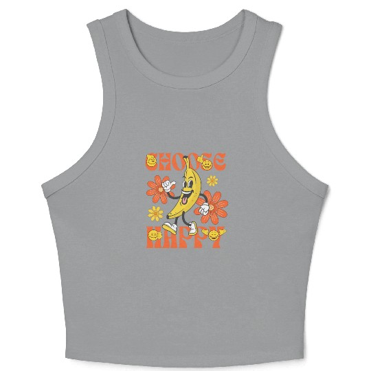 Choose Happy Retro Banana Mascot Crop Tank Top