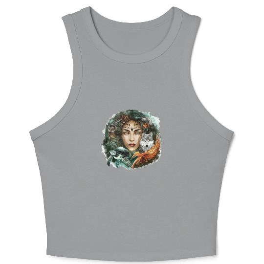 Wildlife Tribal Wolf Owl Turtle Woman for a Crop Tank Top