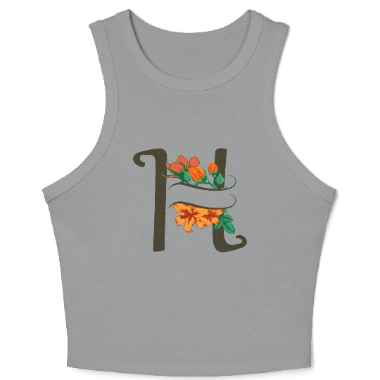 Capital letter H monogram with roses and lily Crop Tank Top