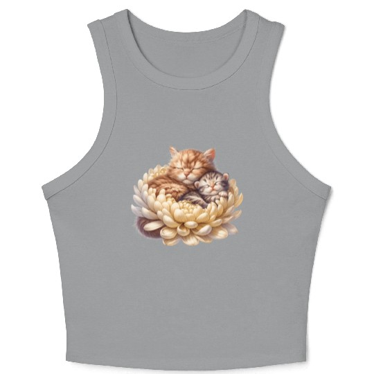 Cats Sleeping In Flower Crop Tank Top