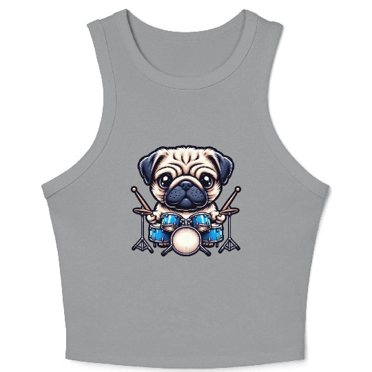 Cool Pug Drummer Puppy Beats Design Crop Tank Top