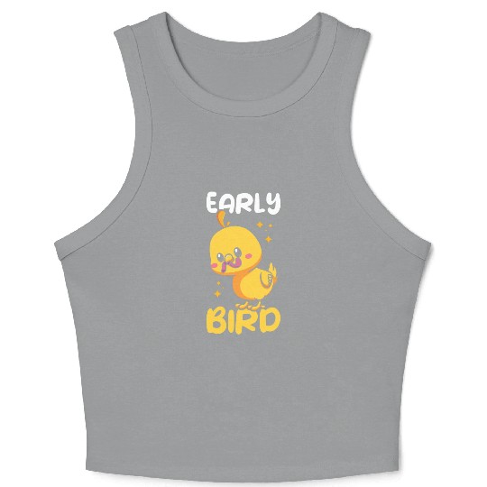 Early Bird Adorable Chick Graphic Crop Tank Top