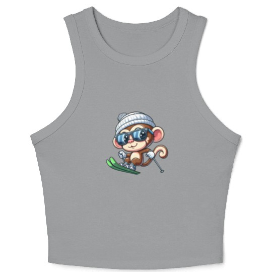 Monkey Chimpanzee Skier Skiing Crop Tank Top