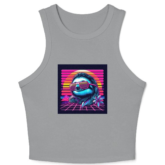 Synthwave Retro 80's Sloth Crop Tank Top