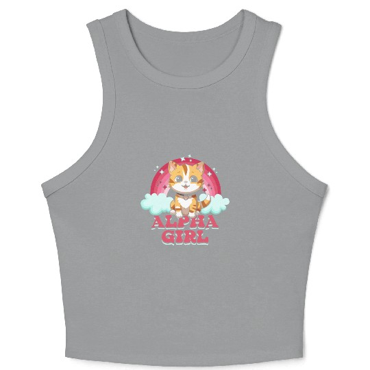 Alpha Girl Pink Rainbow Kitten Lover Pet Owner Crop Tank Top