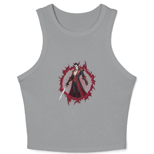 Vampire Lord With Halftone Background Crop Tank Top