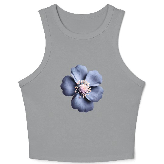 3 D Floral Pattern in Blue Crop Tank Top