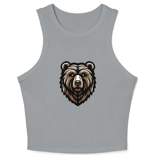 Brown Grizzly Bear Head Design Crop Tank Top