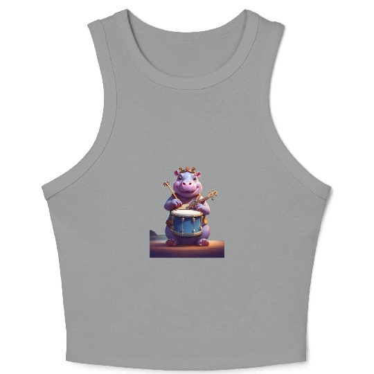 Hippo playing music Crop Tank Top
