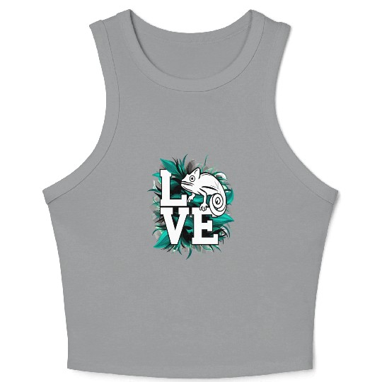 Chameleon Lizard Love Green Teal Text Design Crop Tank Top