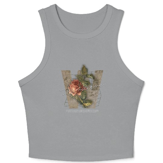 Black Brown Vintage Rose Initial Crop Tank Top