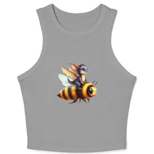 Fun Baby Dragon Riding a Bumble Bee Crop Tank Top