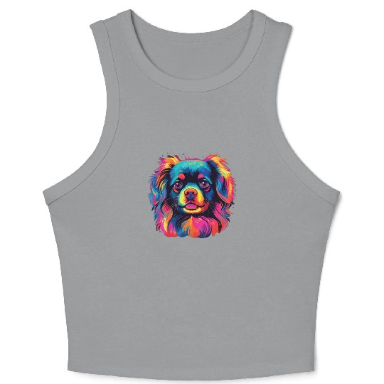 Watercolor Colorful Tibetan Spaniel Crop Tank Top
