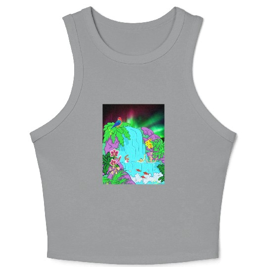 Northern Lights Waterfall Serenity with Swimmers Crop Tank Top