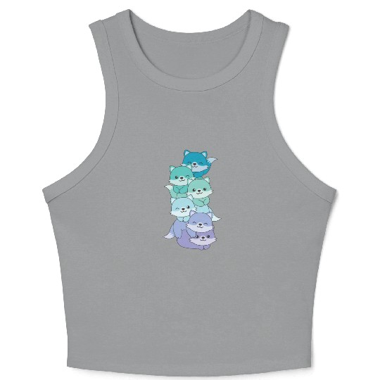 Neptunic Flag Pride Lgbtq Cute Fox Pile Crop Tank Top