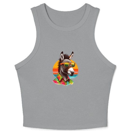 Retro Sunset And Donkey In Color Crop Tank Top